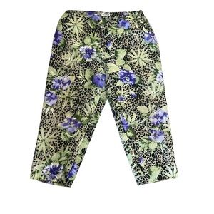 Allison Taylor 100% Silk Floral Animal Capri Crop Pants Lined
